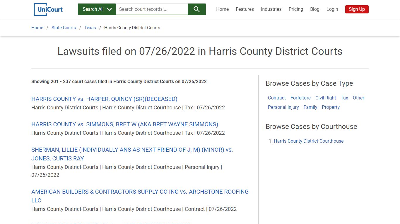 Lawsuits filed on 07/26/2022 in Harris County District Courts